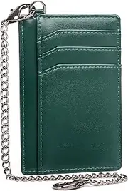 [LAOHEIMA] Slim Minimalist Front Pocket RFID Blocking Leather Wallets With Chain for Men Women Gift Box, Green 1, Minimalist