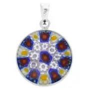 GlassOfVenice Murano Glass Millefiori Pendant in Silver Frame 3/4"