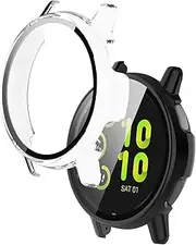 Case for Garmin vivoactive® 6 Health and Fitness GPS Smartwatch,WUNIAK Hard PC Screen Protector,9H Tempered Glass Ultra-Thin Full-Coverage Shockproof Bumper,(2Pack,Transparent+Black)