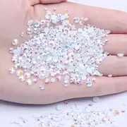 1000pcs 2-6mm White AB Resin Nail Rhinestones - 3D Non Hotfix Glitter Round Flatback Strass Gems - DIY Nail Art Decoration