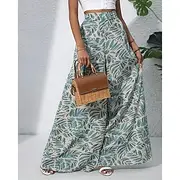 Women's Wide Leg Pants Trousers Casual Boho Full Length High Waist Plants Pocket Elastic Drawstring Design Breathability Soft Micro-elastic Vacation Street Dai