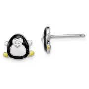 Sterling Silver Madi K Rhodium-Plated Polished Multi-Color Enameled Penguin Children'S Post Earrings