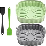 4Pcs Silicone Air Fryer Liners with Basting Brush - 7.5 inch Air Fryer Silicone Basket Bowl, Heat Resistant Easy Cleaning Air Fryer Accessories, Fit 3-5 QT Reusable Airfryer Silicone Liner Bowl