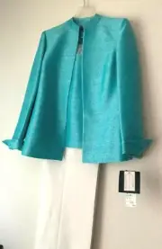 NWT $280 KASPER WOMEN'S BLUE/WHITE CAREER/BUSINESS 3PIECE SUIT- BLAZER/PANT-8