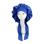 Blue Sleeping Bonnet Hair Wrap Silk Satin Cap Women Elastic Night Soft Hat Headwear