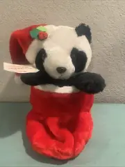 Mithy 3D Plush Panda Bear Christmas Stocking Vintage Santa Hat 15" Reversible