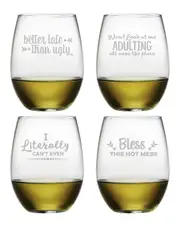 Susquehanna Glass Set of 4 Boozily Honest Stemless Wine