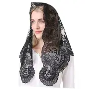 Catholic Veil Church Chapel Scarf Embroidery Lace Latin Mass Black