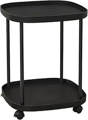 TOMVAES 2-Tier Small Square Side Table with 4 Wheels,Movable Round Coffee Table with Wheels Sofa End Table for Living Room Balcony Bedroom Patio Nightstand