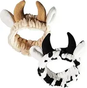 2PCS Headband for Washing Face Cow Ears Fluffy Skincare Headband Elastic Plush Spa Headband Washable Shower Sports Makeup Headbands for Women