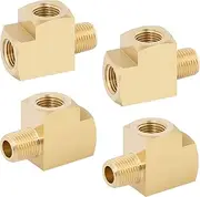 KOOTANS 4 Pack Brass Tee Fittings 1/8" NPT Female to 1/8" NPT Female to 1/8" NPT Male Barstock Street Tee Fittings 3 Way Brass Pipe Fitting