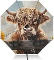 [PDZRMY] Cow Sunflower Fence UV Protection Travel Umbrella Compact for Rain and Sun - Auto Open and Close UPF 50+ Windproof Portable 46” Sun Umbrella for Women and Men