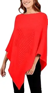 [STAR FASHION] Womens Italian Knitted Lagenlook Star Poncho Top New Ladies Pattern Ribbed Star Asymmetric Hem Cape Shawl Soft Sweater One Size Fits UK 8 to 20
