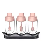 Splendid Living Kitchen Condiment Oil Honey Sugar Glass Bottle Pink Set