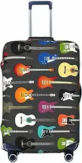 [CADREWY] Color Acoustic and Guitars Print Travel Suitcase Cover Luggage Protector with Elastic Anti Scratch for Carry On, Black, Medium