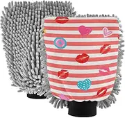 Red White Striped Heart Lip Summer Car Washing Mitts Microfiber Non Scratch Hand Mitt Car Wash Glove Car Washer Sponge