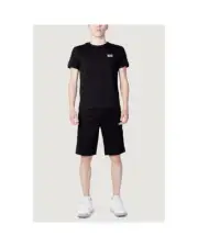 EA7 Emporio Armani Activewear Set Tape Detail Shorts TShirt Men Black Tracksuits