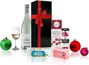 Purely Gourmet Wine & Snacks Hamper - Includes Three Vineyards Sauvignon Blanc, White Wine & Gourmet Snacks & Sweets - A Premium Gift Hamper with Wine Gifts