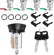 For 1997-2006 Ford Econoline, E-150 E-250 E-350 Vans Ignition Switch Lock Cylinder +4 Chrome Door Lock Cylinder Tumbler Set With 4 Clips With 2 Keys LC6177+703369 X4+597638 X2 (No Chip)