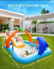 Inflatable Play Center Kid Pool w/Slide & Sprinkler 95x75x40 EVAJOY EJ-HF022