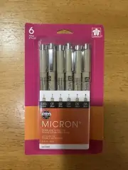 Sakura Pigma Micron Pen Set Black Ink 6-Pen Set (005, 01, 02, 03, 05, 08)
