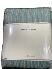 NEW IN PACKAGE Essential Home ACRYLIC THROW Teal and Gray Striped 50" x 60"