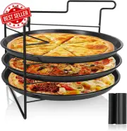 3 Pack Pizza Tray Set with Folding Rack, Non-Stick Pizza Pans for Oven, 11Inch/2