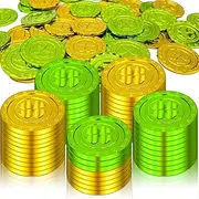 Lragvtbk 50 Pcs St. Patrick's Day Shamrock Coins Plastic Small Lucky Green Coin Clover Coin for St. Patrick's Day Party Supplies (Clover)