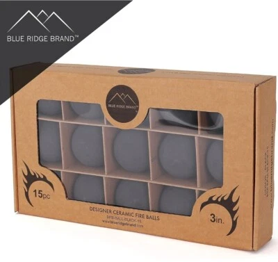 Blue Ridge Ceramic Fire Balls, Set of 15 round Fire Stones 3" Lava Rocks...
