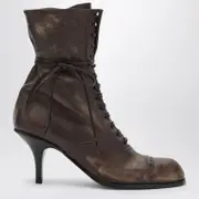 [Miu Miu] Cocoa-coloured lace-up boot with heel 39 IT Brown