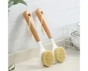 2-Pack Dish Brush, Scrub Brush Cleaner with Wooden Long Handle Good Grip Kitchen Dish Washing Brushes for Pot Pan Plate Cleaning