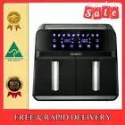 Devanti Air Fryer 8L Dual Zone Fryers, black and silver with 4L basket
