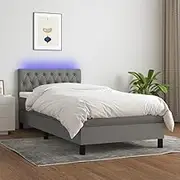 Box Spring Bed with Mattress&LED Dark Grey 100x200cm Fabric,Beds & Bed Frames-3189216