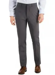 Kenneth Cole Reaction Mens Techni-Cole Slim-Fit Dress Pants 38W x 32L Silver NWT