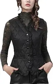 [Generic] Women Ruffles Slim Short Padded Tops Warm Lightweight White Duck Down Vests Outerwear