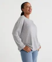 Sussan Ribbed Crew Jumper in Silver Marle - Size M- 5+ items free AU post