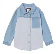 Cotton:On Kids Little Girls Mikayla Denim Shacket Blue Denim Splice Size 5-6 NEW