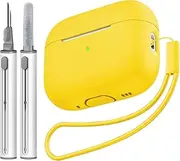 Tandoler Compatible with Airpods Pro 2 Case, Soft Silicone Skin Cover Protective Cases with Cleaner kit and Lanyard Compatible for AirPod Pro 2nd Generation, Front LED Visible-Yellow