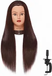 Hairingrid 26"-28" Mannequin Head Hair Styling Training Head Manikin Cosmetology Doll Head Synthetic Fiber Hair and Free Clamp Holder Stand (R71919LB0420) Dark brown-
