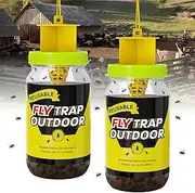 2 Pack Outdoor Fly Trap for Patio, Flies Jar Trap, Reusable Hanging Insect Bottle Catcher with Lure, Gnat Bug Control Killer for Yard, Barns, Stable