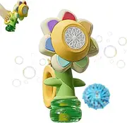 Sunflower Bubble Machine for Kids, Seven Color Flower Bubble Machine, Rechargeable Automatic Burbble Maker with Light and Dancing, 3 Gears Adjustable, for Garden, Outdoor (Yellow)