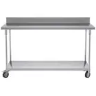 SOGA Stainless Steel Kitchen Work Prep Table Bench w/ Backsplash 4 Wheels 150cm