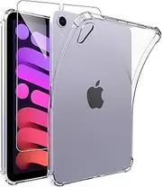 Case for iPad Mini 7 + Screen Protector, Electro-weideworld Ultra Thin Shockproof Scratch Resistant Soft TPU Bumper Protective Case Cover, Clear