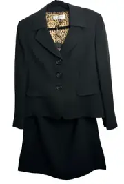 NEW Tahari Skirt Suit 2 Pc Set Suit Jacket Blazer 18 Black Womens Lined Leopard