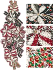 Beaded Table Runner, Runners 36 13"x36", Maroon Dark Green
