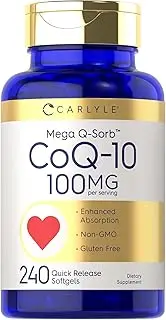 CoQ10 100mg | 240 Softgels | Mega Q-Sorb Coenzyme Q-10 | with Black Pepper Extract | Non-GMO, Gluten Free | by Carlyle