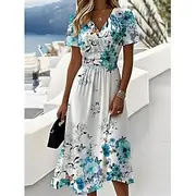 Women's Mini Dress Slip Dress Vacation Casual Beach Going out Beach Floral Graphic Sleeveless V Neck Gray Pink Blue Summer Spring