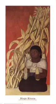 DIEGO RIVERA Indigenous Woman with Corn Stalks 36" x 19.5" Offset Lithograph 199