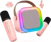 Mini Karaoke Machine for Kids, Portable Bluetooth Speaker with 2 Microphones