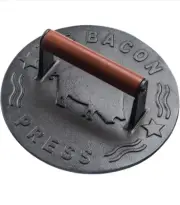 Cast Iron Grill Press Heavy Duty Bacon Press with Wood Handle 8.75 Inch Round